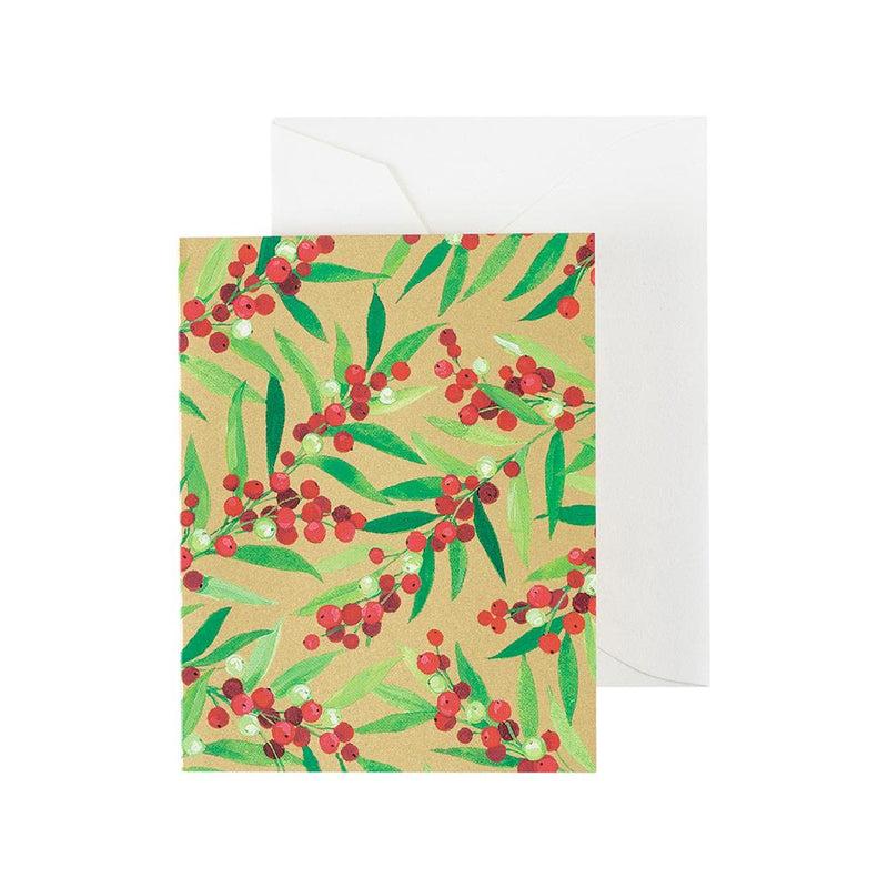 caspari Berry Branches Gift Enclosure Cards in Gold - 4 Mini Cards & 4 Envelopes