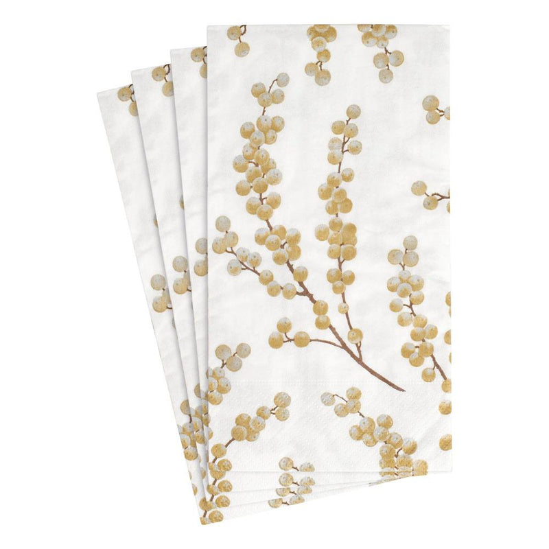 Caspari Berry Branches Paper Guest Towel Napkins In White & Gold - 15 Per Package
