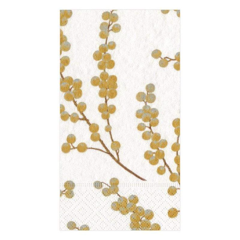 caspari Berry Branches Paper Guest Towel Napkins in White & Gold - 15 Per Package