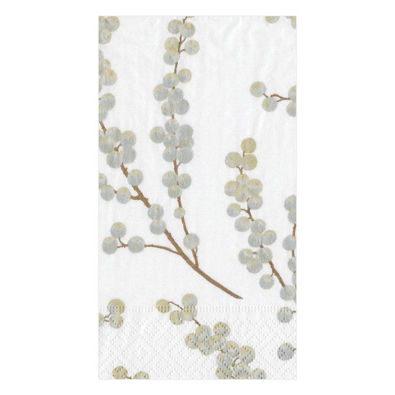 Caspari Berry Branches Paper Guest Towel Napkins In White & Silver - 15 Per Package