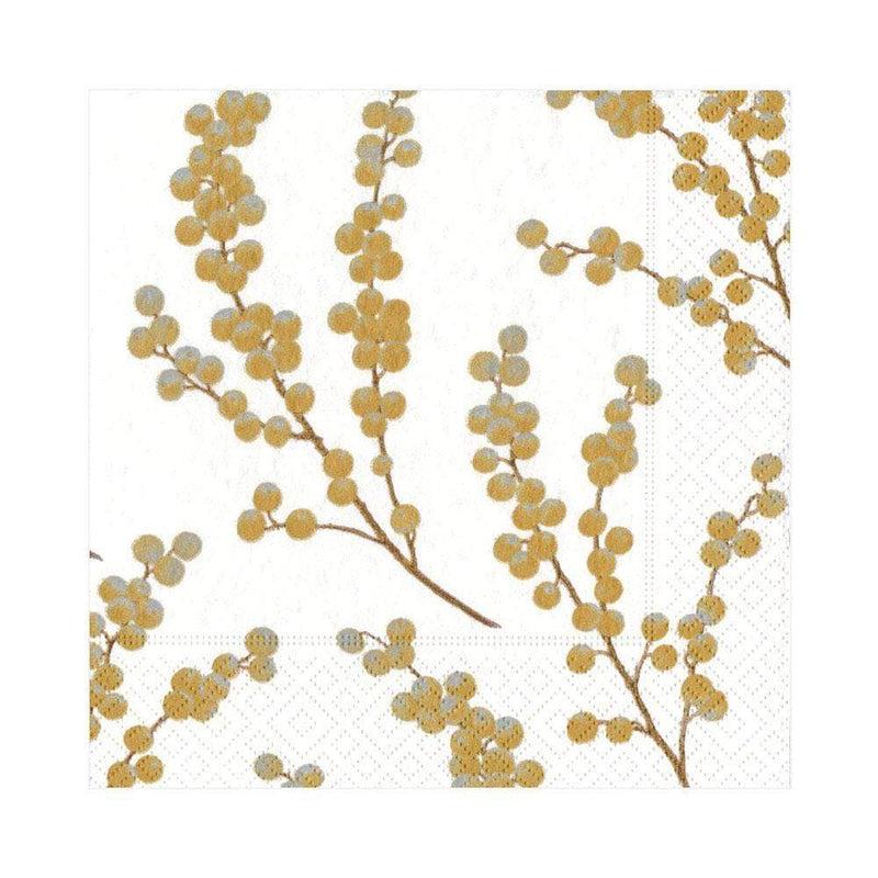 caspari Berry Branches Paper Luncheon Napkins in White & Gold - 20 Per Package