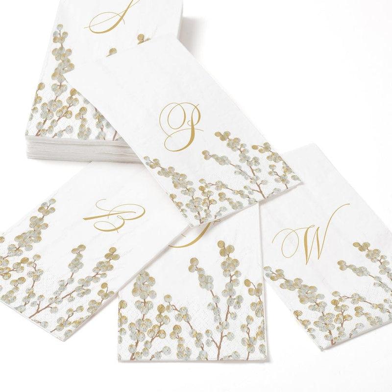 caspari Berry Branches Single Initial Paper Guest Towel Napkins - 15 Per Package