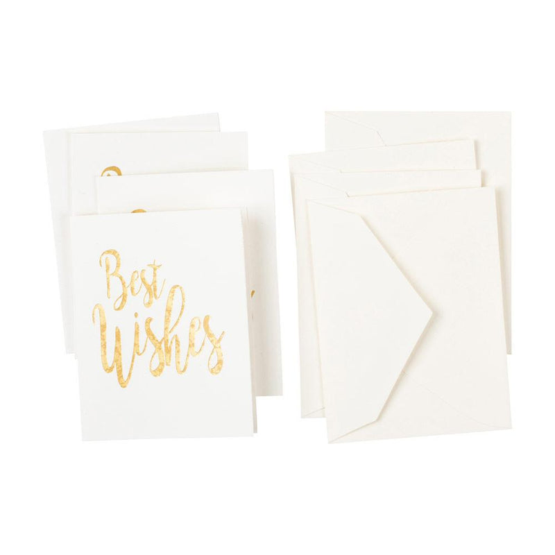 Caspari Best Wishes Script Gift Enclosure Cards In Gold Foil - 4 Mini Cards & 4 Envelopes