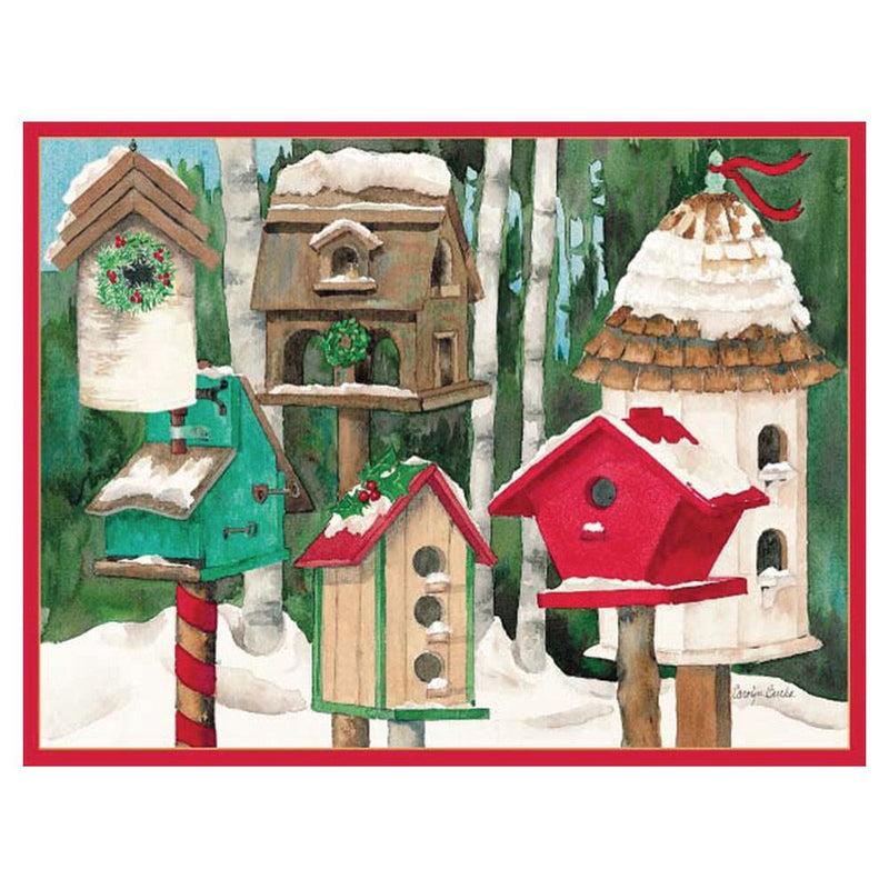 caspari Birdhouses Boxed Christmas Cards - 15 Cards & 15 Envelopes