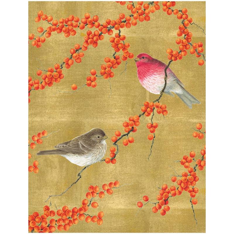 caspari Birds And Berry Branches C-Sized Christmas Cards Pack in Cello - 5 Cards & 5 Envelopes