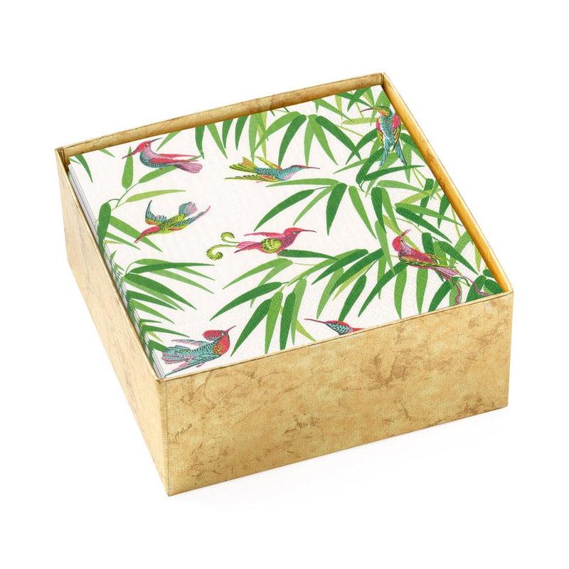 caspari Birds in Paradise Boxed Paper Cocktail Napkins in White - 40 Per Box