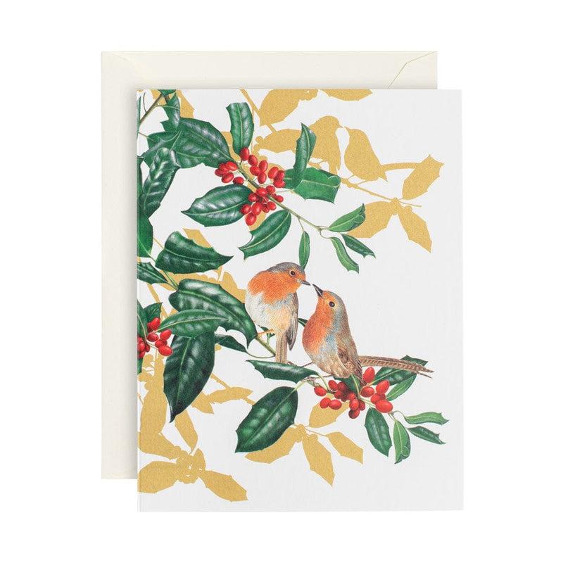 caspari Birds on Holly Branch Boxed Christmas Cards - 15 Cards & 15 Envelopes