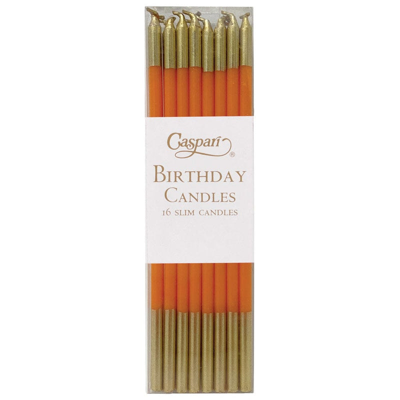 caspari Birthday Slims Birthday Candles in Bright Orange & Gold - 16 Candles Per Box