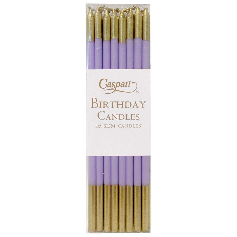 caspari Birthday Slims Birthday Candles in Lavender & Gold - 16 Candles Per Box