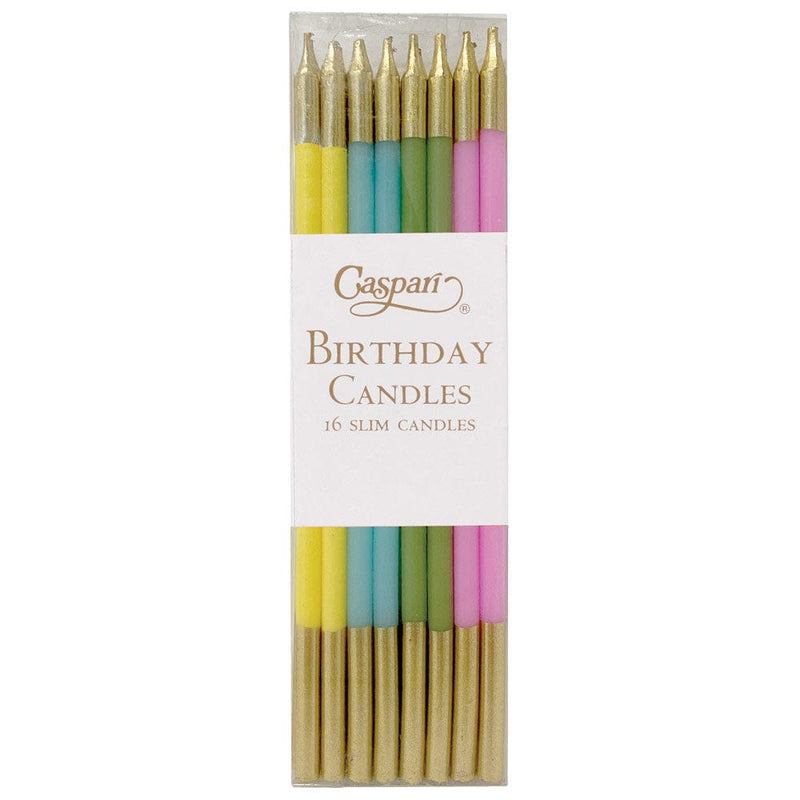 caspari Birthday Slims Birthday Candles in Mixed Pastels - 16 Candles Per Box