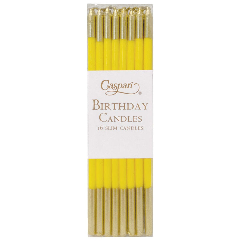 caspari Birthday Slims Birthday Candles in Soft Yellow & Gold - 16 Candles Per Box