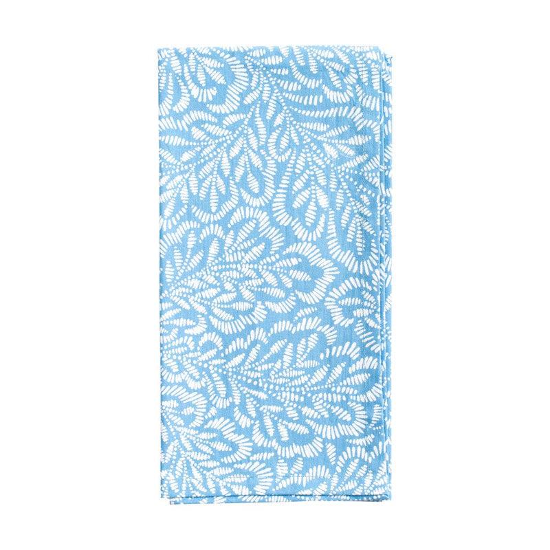 caspari Block Print Leaves Cotton Dinner Napkins in Blue & White - Set of 4