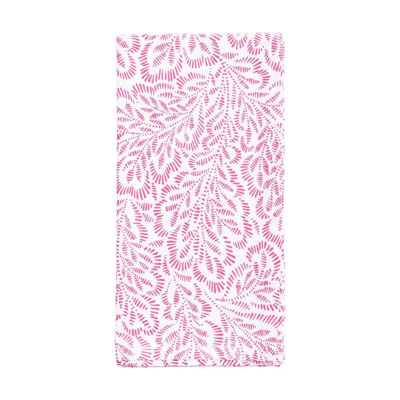 Caspari Block Print Leaves Cotton Dinner Napkins In Fuchsia & White - Set Of 4