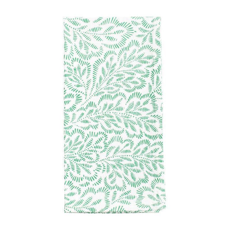 caspari Block Print Leaves Cotton Dinner Napkins in Green & White - Set of 4