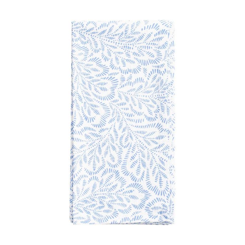 caspari Block Print Leaves Cotton Dinner Napkins in White & Blue - Set of 4