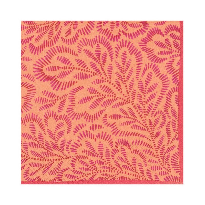 caspari Block Print Leaves Paper Luncheon Napkins in Fuchsia & Orange - 20 Per Package