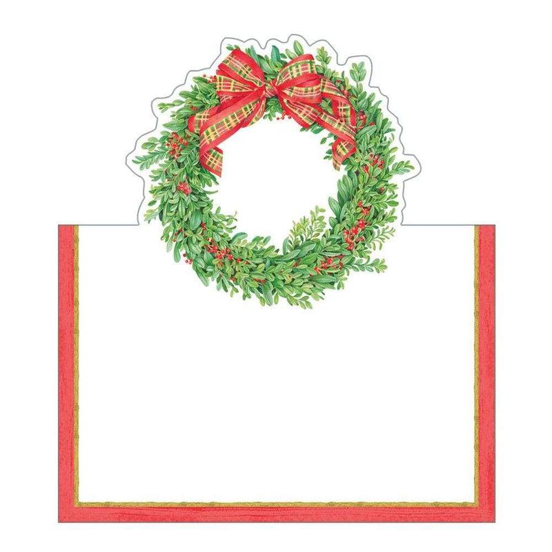 Caspari Boxwood And Berries Wreath Die-Cut Place Cards - 8 Per Package