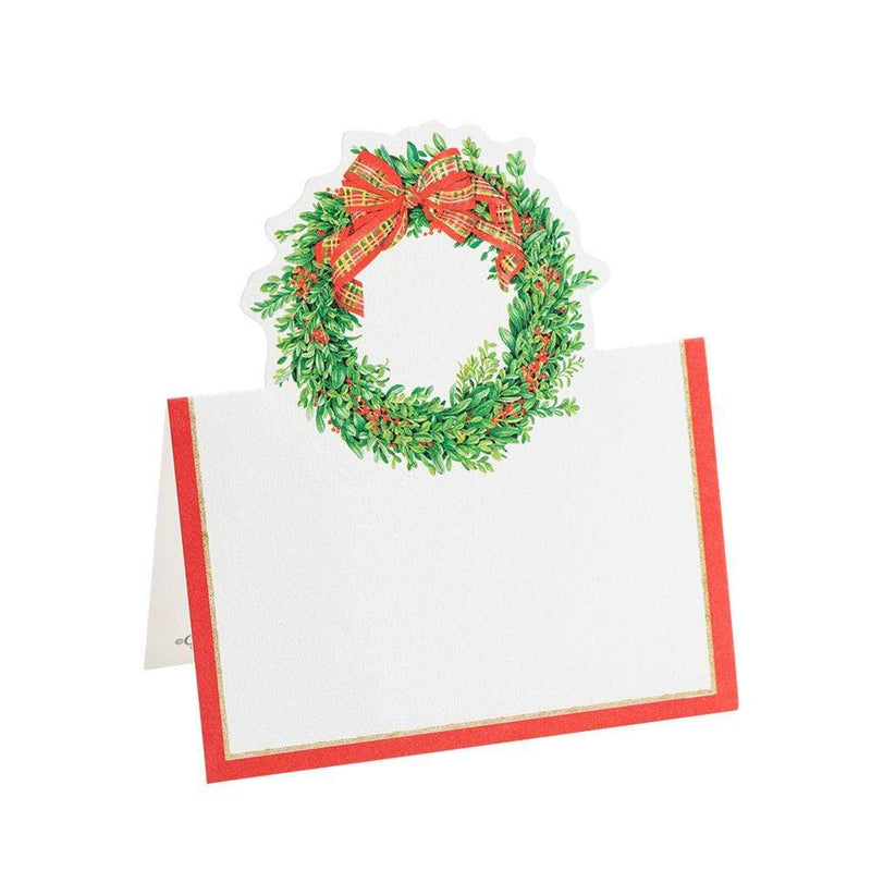 caspari Boxwood and Berries Wreath Die-Cut Place Cards - 8 Per Package