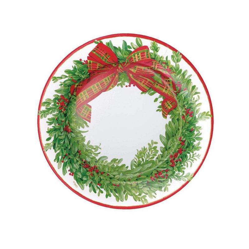 caspari Boxwood and Berries Wreath Paper Salad & Dessert Plates - 8 Per Package