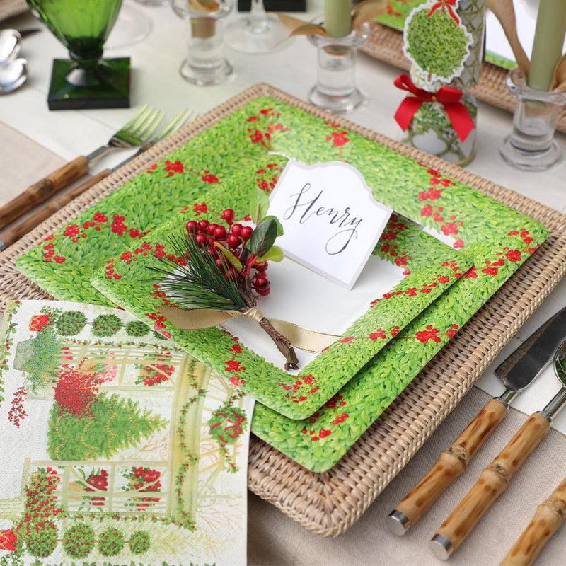 Caspari Boxwood Trellis Square Paper Dinner Plates - 8 Per Package