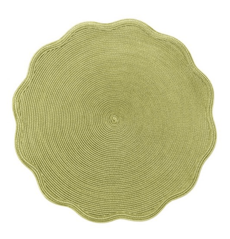 caspari Braided Scallop Edge Round Placemat in Moss & Canary - 1 Each