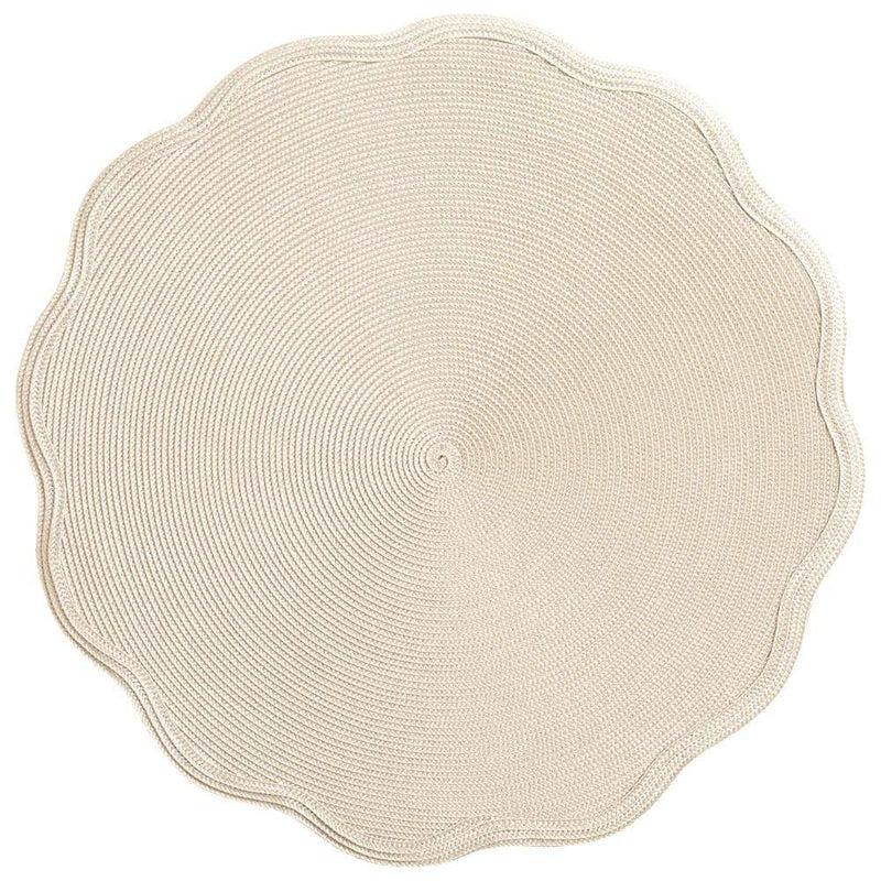 caspari Braided Scallop Edge Round Placemat in Sand & Silver - 1 Each