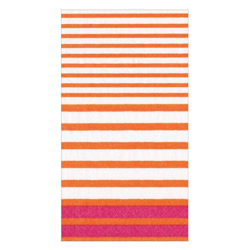 caspari Breton Stripe Guest Towel Napkins in Coral & Fuchsia - 15 Per Package