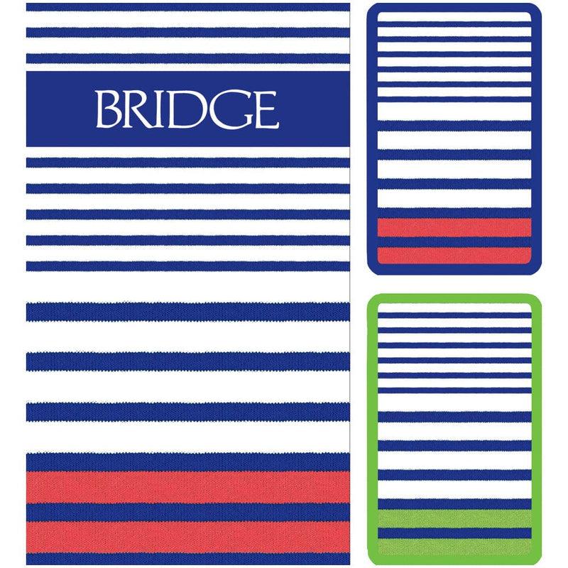 Caspari Breton Stripe Large Type BridgeGift Sets - 2 Playing Card Decks & 2 Score Pads