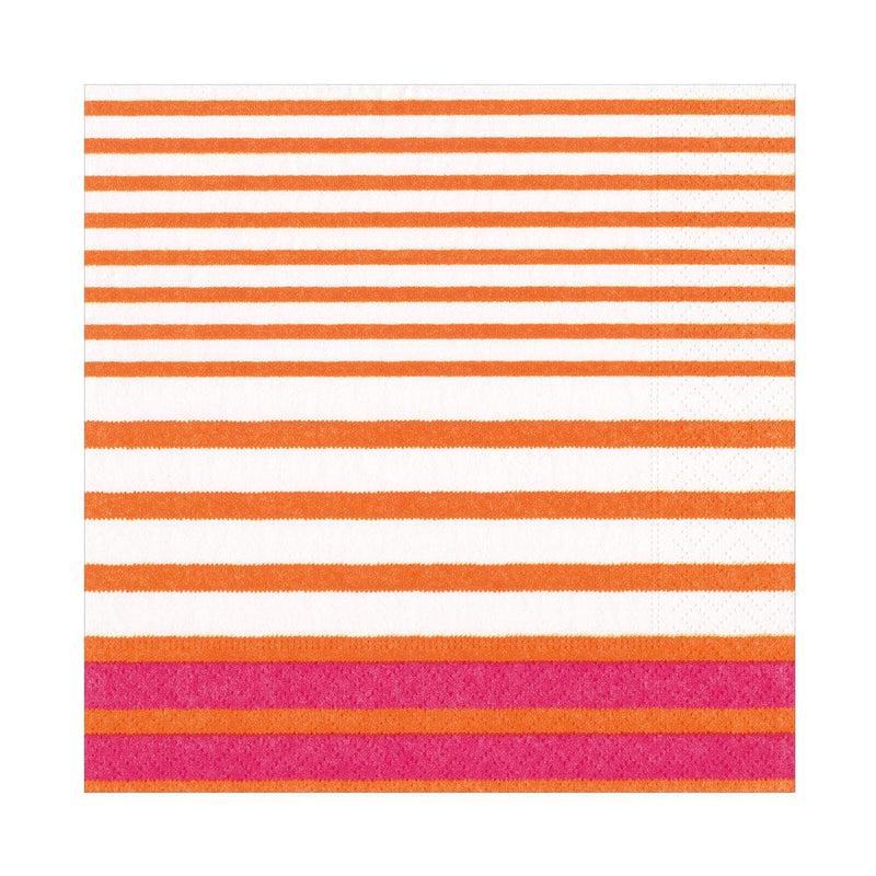 caspari Breton Stripe Luncheon Napkins in Coral & Fuchsia - 20 Per Package
