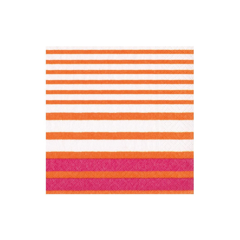 caspari Breton Stripe Paper Cocktail Napkins in Coral & Fuchsia - 20 per Package