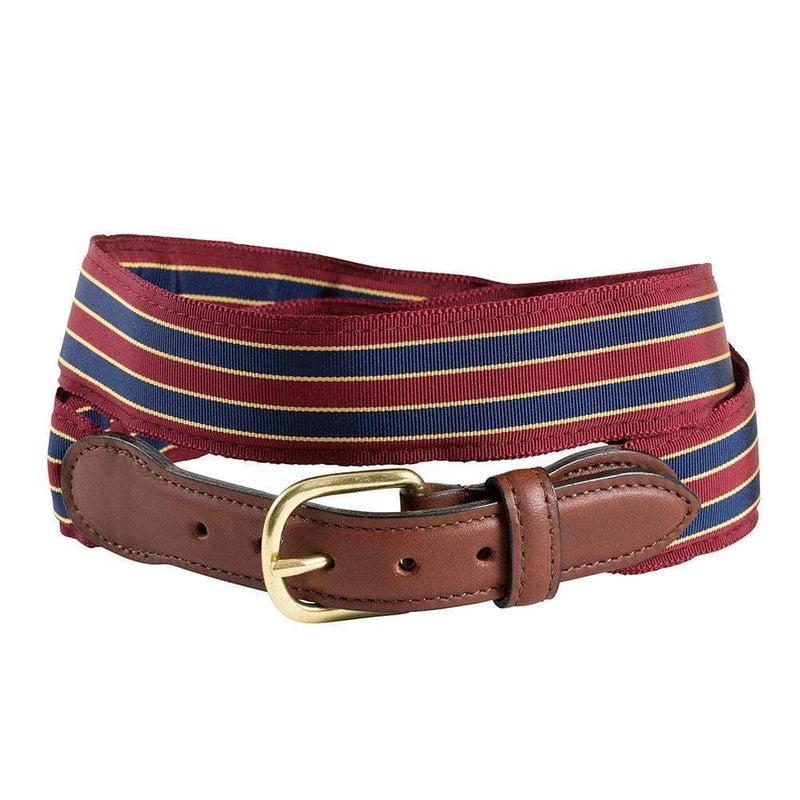 caspari Brick Navy & Gold Grosgrain Belt with Brown Leather