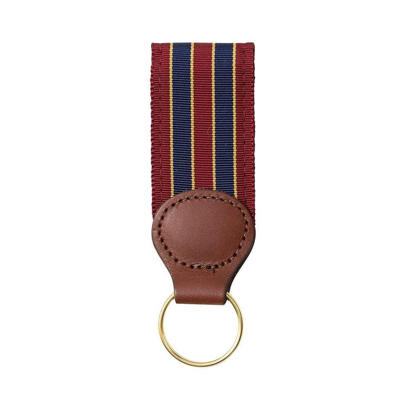 caspari Brick Navy & Gold Stripe Key Ring with Leather Trim