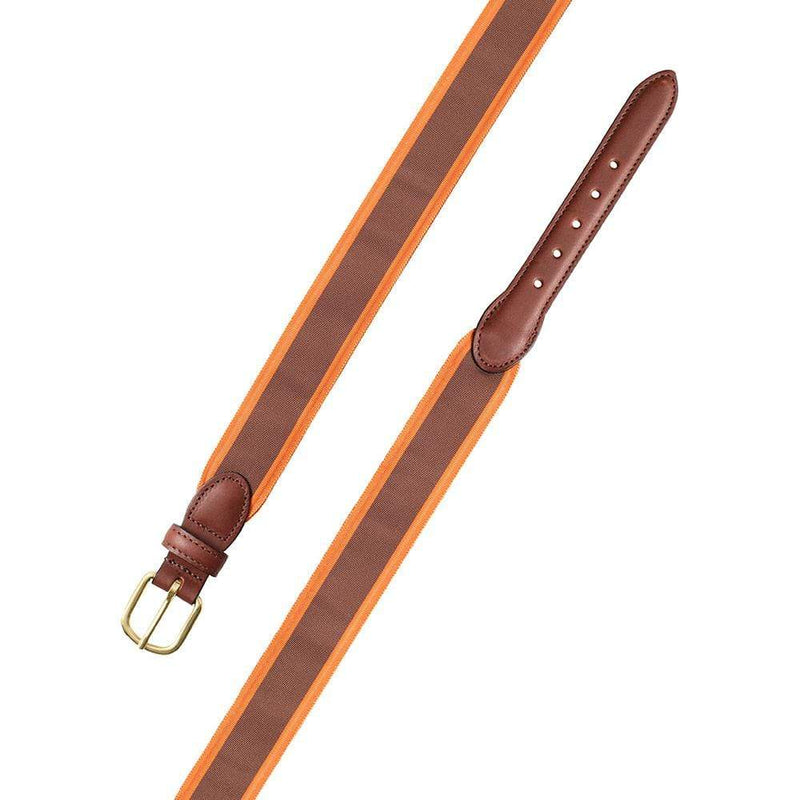 Caspari Brown & Orange Grosgrain Belt With Brown Leather