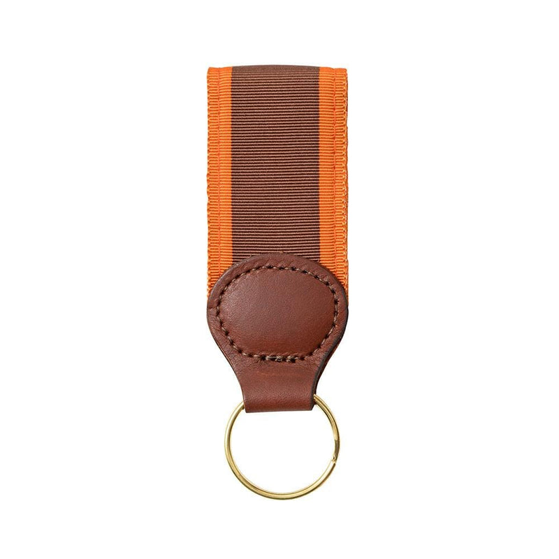 caspari Brown & Orange Stripe Key Ring with Leather Trim