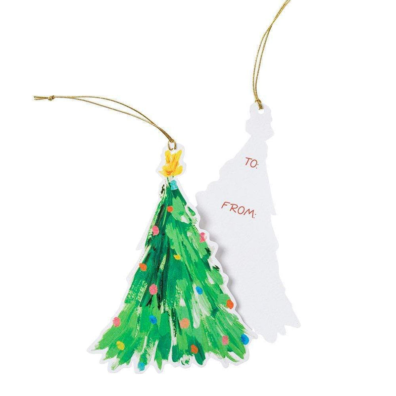 Caspari Brushstroke Trees Decorative Die-Cut Gift Tag - 4 Per Package