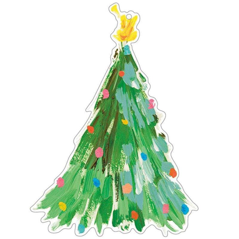 Caspari Brushstroke Trees Decorative Die-Cut Gift Tag - 4 Per Package