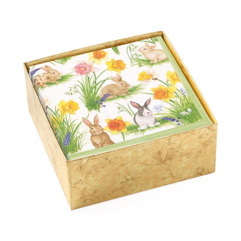 caspari Bunnies and Daffodils Boxed Paper Cocktail Napkins - 40 Per Box