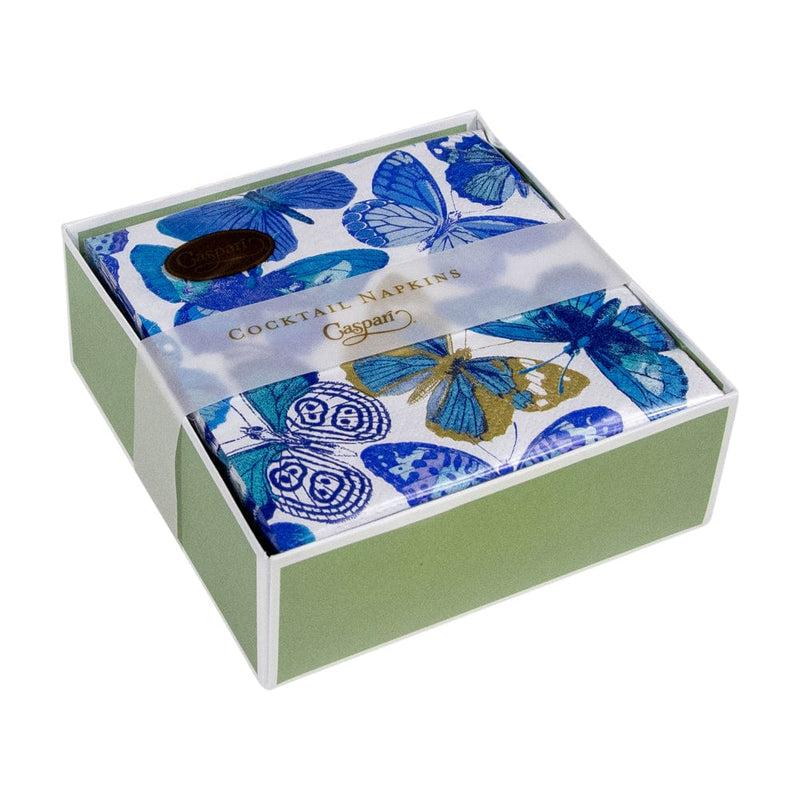 Caspari Butterflies Boxed Cocktail Napkins In Blue - 40 Per Box