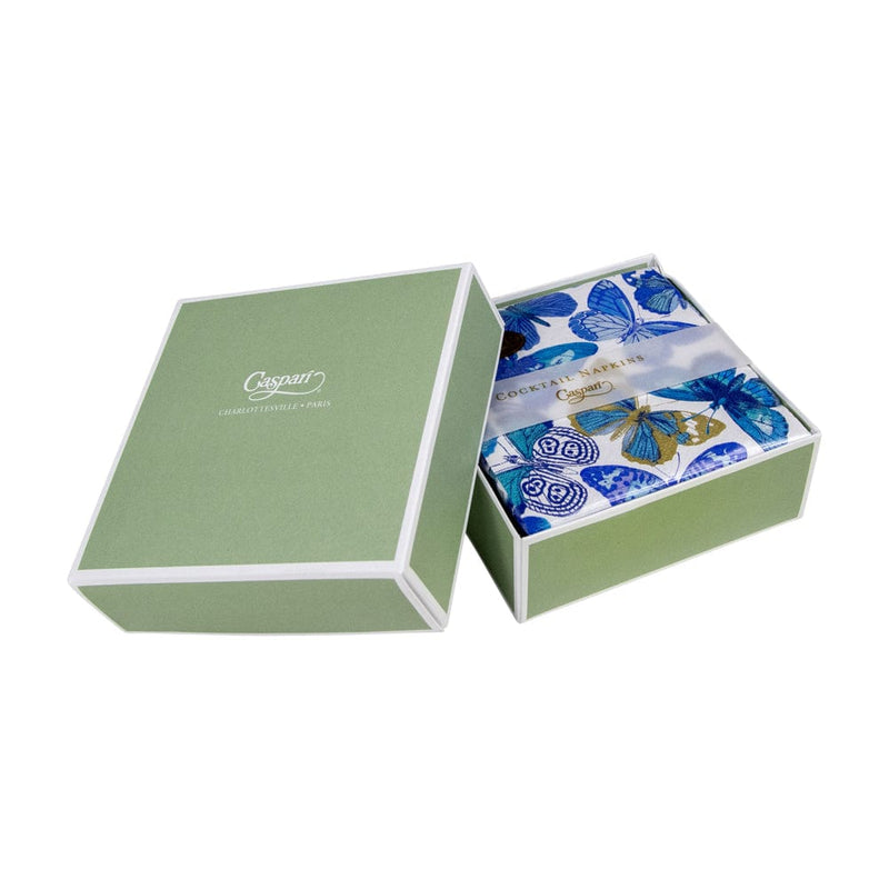 Caspari Butterflies Boxed Cocktail Napkins In Blue - 40 Per Box