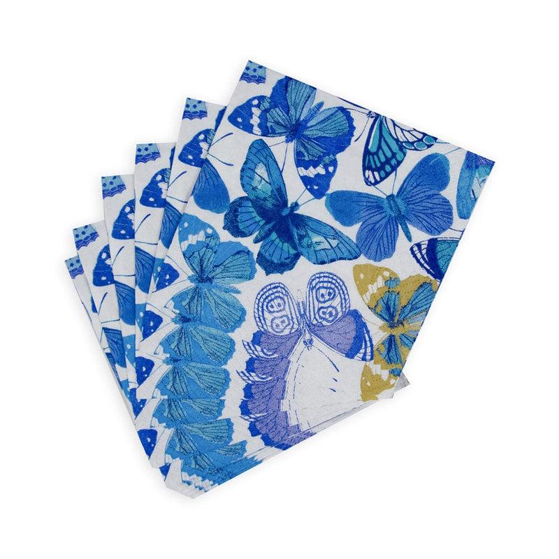 Caspari Butterflies Paper Cocktail Napkins In Blue - 20 Per Package