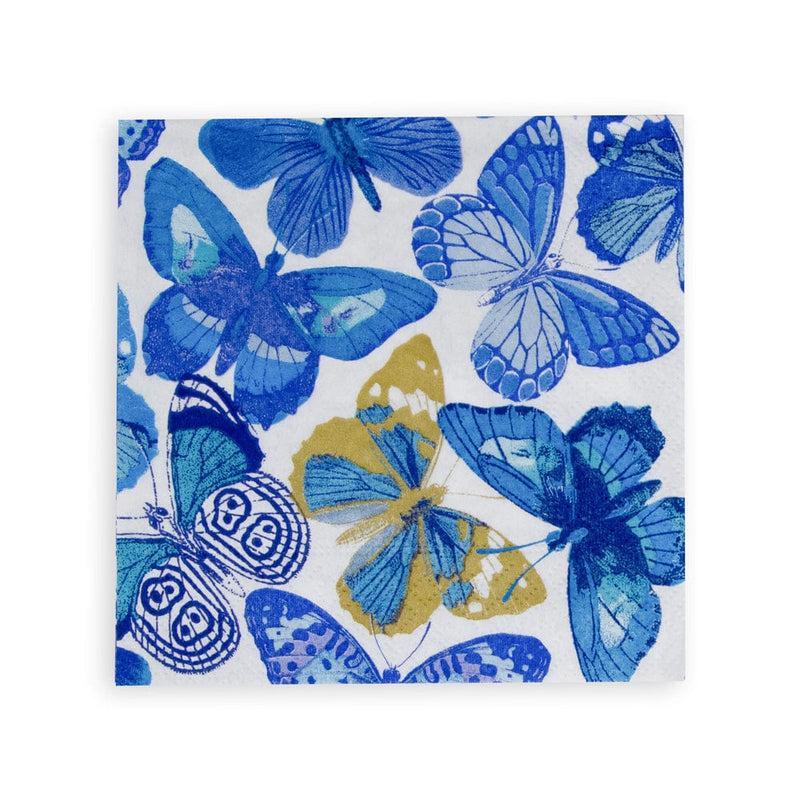 caspari Butterflies Paper Cocktail Napkins in Blue - 20 per Package