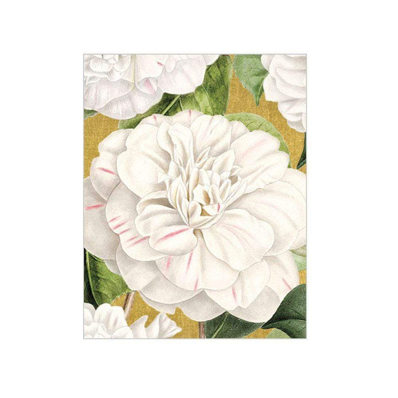 Caspari Camellia Garden Gift Enclosure Cards In Gold - 4 Mini Cards & 4 Envelopes