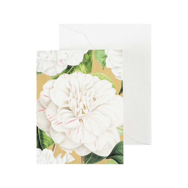 caspari Camellia Garden Gift Enclosure Cards in Gold - 4 Mini Cards & 4 Envelopes