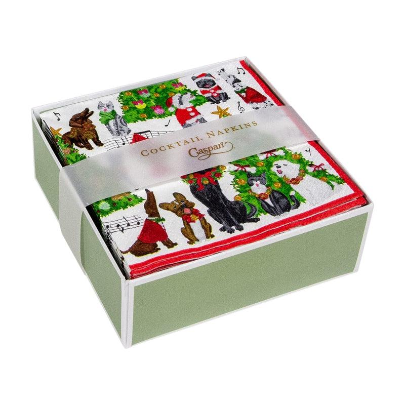 Caspari Caroling Pets Boxed Paper Cocktail Napkins - 40 Per Box