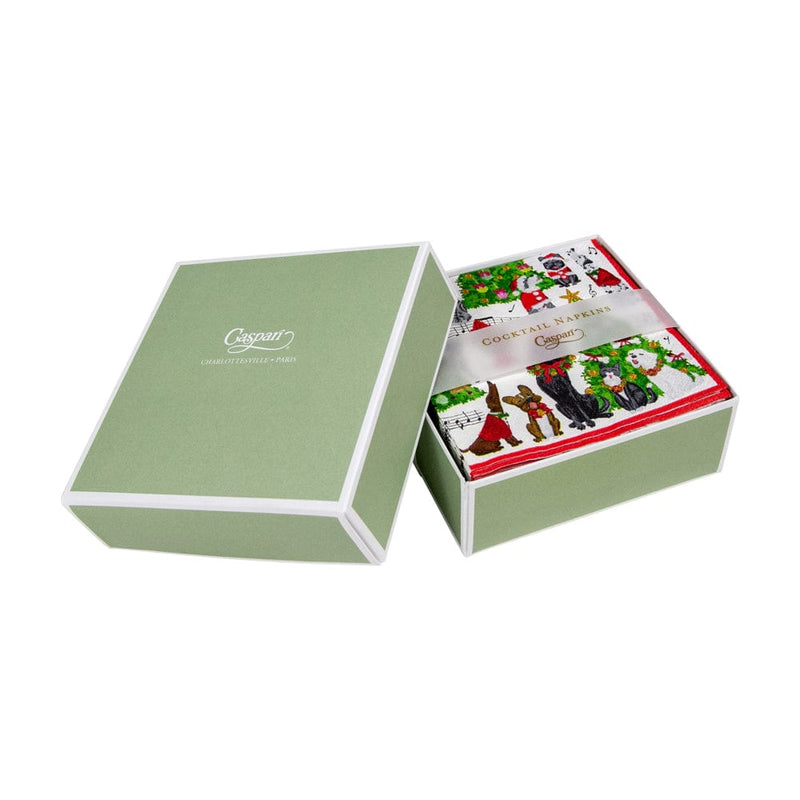 Caspari Caroling Pets Boxed Paper Cocktail Napkins - 40 Per Box
