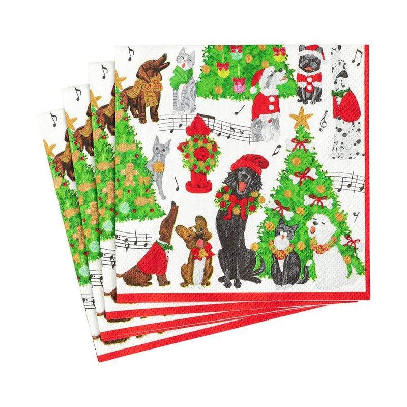 Caspari Caroling Pets Paper Cocktail Napkins - 20 Per Package