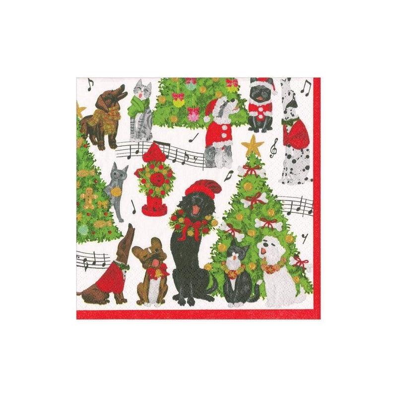 caspari Caroling Pets Paper Cocktail Napkins - 20 Per Package