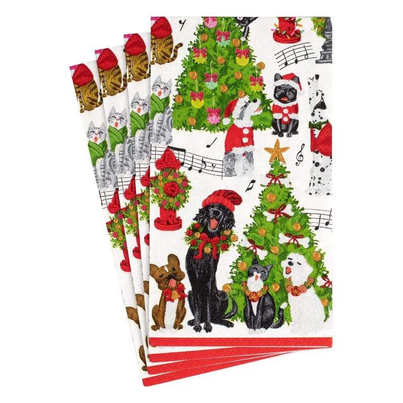 Caspari Caroling Pets Paper Guest Towel Napkins - 15 Per Package
