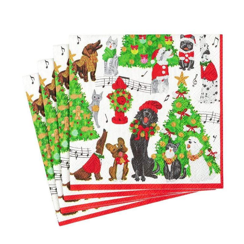 caspari Caroling Pets Paper Luncheon Napkins - 20 Per Package