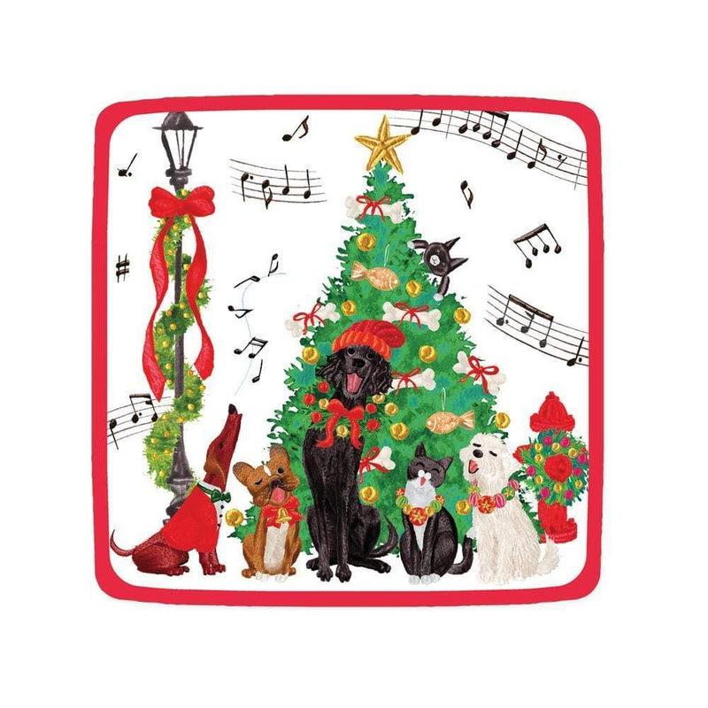 caspari Caroling Pets Square Paper Salad & Dessert Plates - 8 Per Package